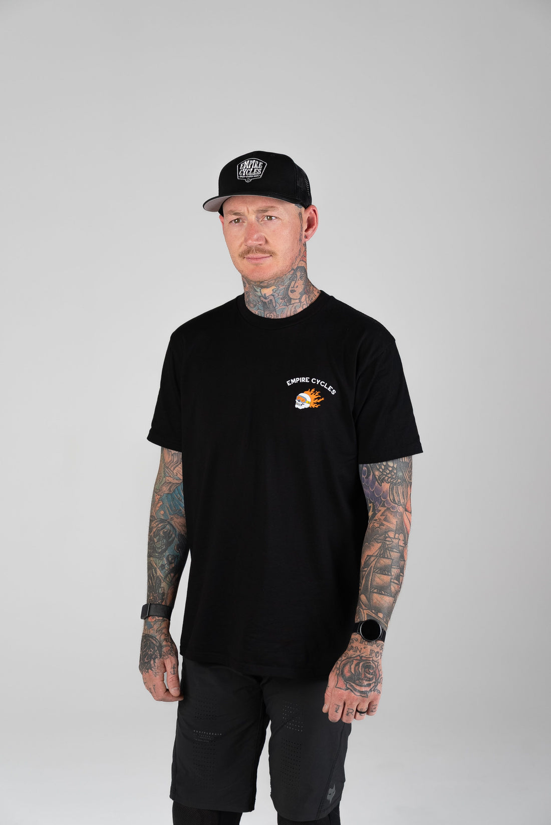 Empire Cycles Flaming Skull T Shirt Black